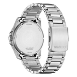 Vista trasera del Citizen Marine 1810 AW1816-89E con caja y brazalete de acero inoxidable