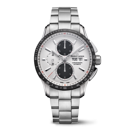 Reloj Maurice Lacroix Pontos S Cronógrafo 43mm PT6038-SSL22-130-1 con esfera plateada y brazalete de acero