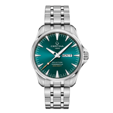 Reloj Certina DS Action Day-Date C032.430.11.091.00 automático con esfera verde y brazalete de acero