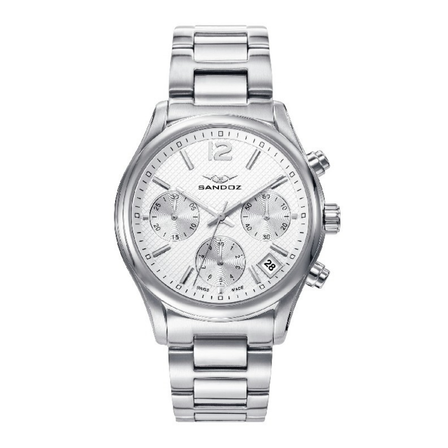 Reloj Sandoz 81427-15 para hombre con esfera plateada, cronógrafo y brazalete de acero