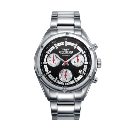 Reloj Sandoz Sport 81509-57 cronógrafo con esfera negra y brazalete de acero
