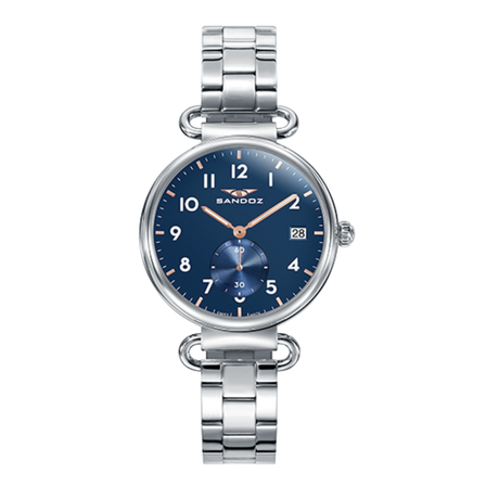 Reloj Sandoz Antique 81362-34 con esfera azul, fase lunar y brazalete de acero