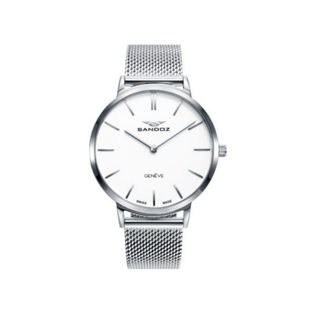 Reloj Sandoz Classic 81350-07 con esfera blanca y brazalete de malla milanesa de acero