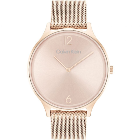 Reloj Calvin Klein Timeless Mesh 38mm 25200002 para mujer con esfera rosa y brazalete de malla en oro rosa