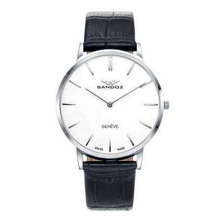 Reloj Sandoz Classic 81429-07 con esfera blanca, caja de acero y correa de piel negra