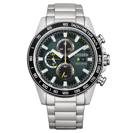 Reloj Citizen Urban Crono CA0780-87X Eco-Drive con esfera negra, cronógrafo y brazalete de acero inoxidable
