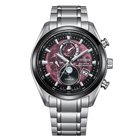 Reloj Citizen Tsuki-yomi Moonphase BY1018-80X Eco-Drive con esfera rosa y brazalete de Super Titanium