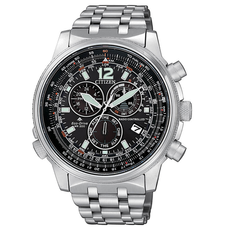 Reloj Citizen Crono Pilot CB5860-86E radiocontrolado con esfera negra y brazalete de acero inoxidable