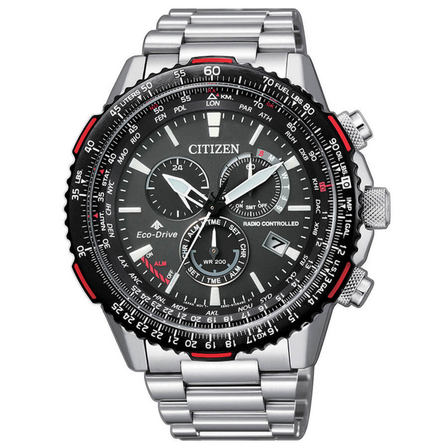 Reloj Citizen Crono Pilot Acero CB5001-57E radiocontrolado con esfera negra y brazalete de acero inoxidable