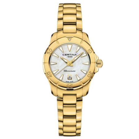 Reloj Certina DS Action Lady 29mm C032.951.33.111.00 con esfera blanca y brazalete dorado