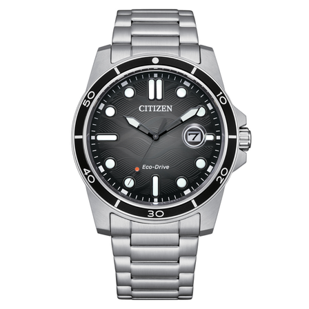 Reloj Citizen Marine 1810 AW1816-89E Eco-Drive con esfera negra y brazalete de acero inoxidable