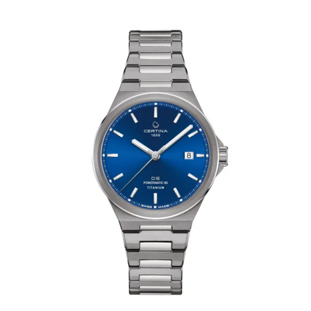 Reloj Certina DS-7 Powermatic 80 C043.407.44.041.00 automático con esfera azul y brazalete de titanio