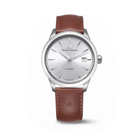 Reloj Maurice Lacroix 1975 Automatic 40mm 756008-SS001-130-3 con esfera plateada y correa de piel marrón