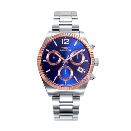 Reloj Sandoz Timeless Casual 81527-35 con esfera azul, cronógrafo y brazalete de acero inoxidable