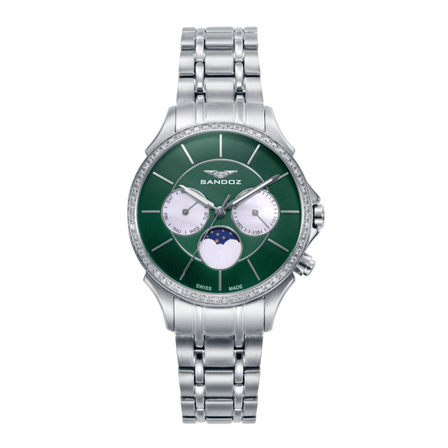 Reloj Sandoz Classic 81376-99 con esfera verde, subesferas multifunción y brazalete de acero inoxidable