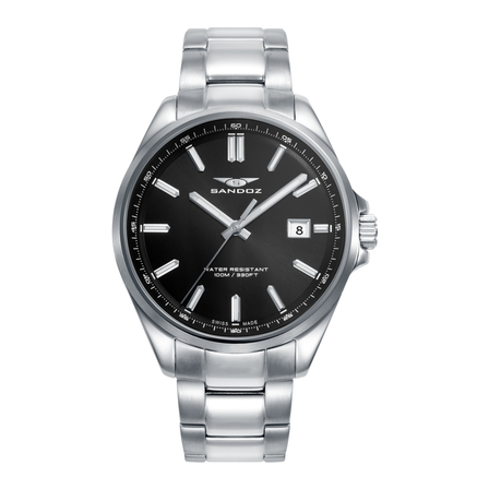 Reloj Sandoz Timeless Casual 83001-57 con esfera negra y brazalete de acero inoxidable