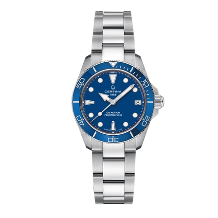Reloj Certina DS Action 34.5mm Powermatic 80 C032.007.11.041.00 con esfera azul y brazalete de acero inoxidable