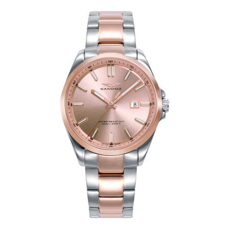 Reloj Sandoz Casual 83000-77 para mujer con esfera rosa y brazalete bicolor de acero y tono oro rosa