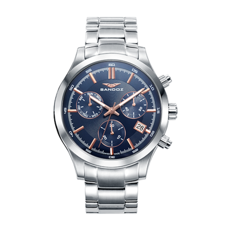 Reloj Sandoz Casual 81383-37 con esfera azul, cronógrafo y brazalete de acero inoxidable