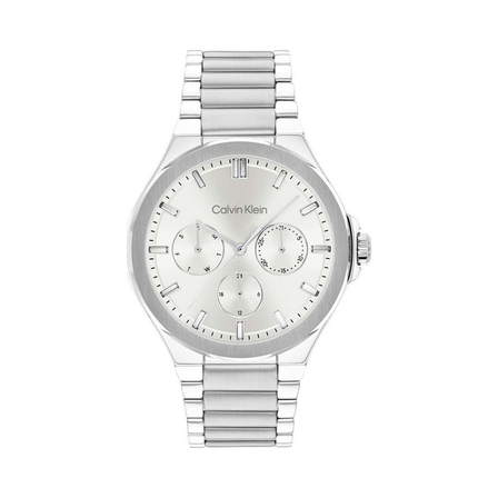 Reloj Calvin Klein Vibrancy 25100054 para mujer con esfera blanca, subesferas multifunción y brazalete de acero inoxidable