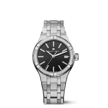 Reloj Maurice Lacroix Aikon Cuarzo 35mm AI1106-SS002-350-1 con esfera negra y brazalete de acero inoxidable