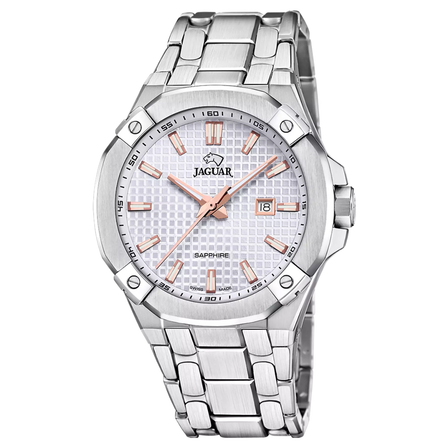 Reloj Jaguar Diplomatic J1009/1 con esfera blanca, detalles en tono naranja y brazalete de acero inoxidable