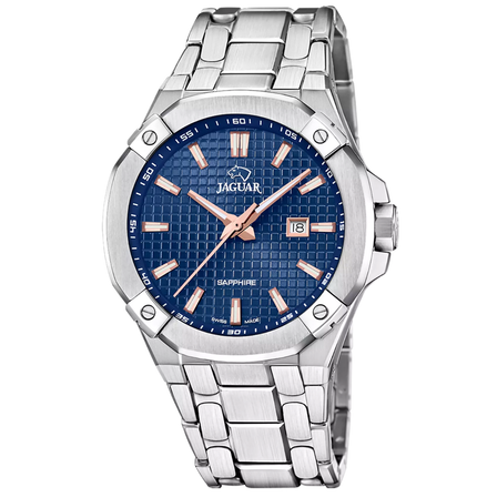 Reloj Jaguar Diplomatic J1009/2 con esfera azul, detalles en tono cobre y brazalete de acero inoxidable