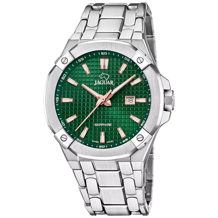 Reloj Jaguar Diplomatic J1009/3 con esfera verde, detalles en tono cobre y brazalete de acero inoxidable