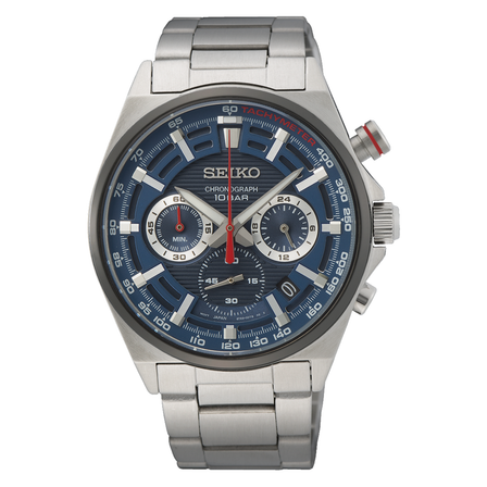 Reloj Seiko Chronograph SSB407P1 de cuarzo con esfera azul, cronógrafo y brazalete de acero inoxidable