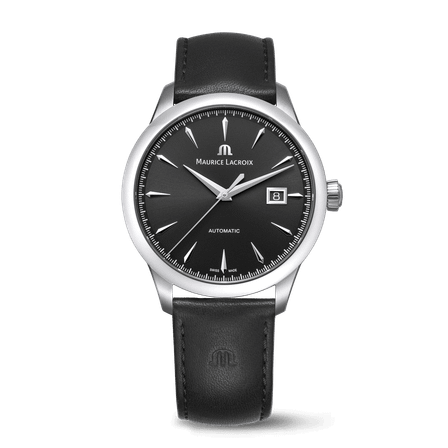 Reloj Maurice Lacroix 1975 Automatic 40mm 756008-SS001-330-2 con esfera negra, caja de acero inoxidable y correa de piel negra