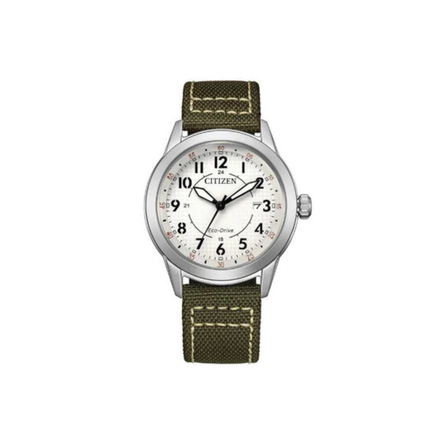 Reloj Citizen AW1870-08A Eco-Drive para hombre con esfera blanca y correa de nailon verde