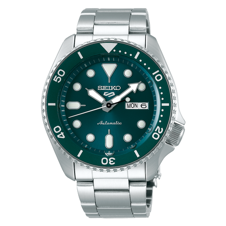 Reloj Seiko 5 Sports SKX Series SRPD61K1 automático con esfera verde, bisel verde y brazalete de acero inoxidable