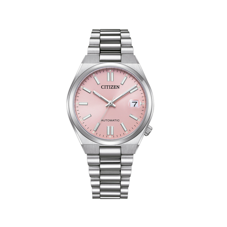 Citizen Tsuyosa 37mm - NJ0200-50Z automático con esfera rosa, fecha, cristal de zafiro y brazalete de acero