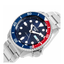 Detalle del Seiko 5 Sports SRPD53K1 con esfera azul, bisel azul y rojo y brazalete de acero