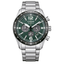Reloj Citizen Aviation CA4654-55X cronógrafo con esfera verde, bisel negro y brazalete de acero inoxidable
