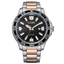Reloj Citizen Marine Sport AW1524-84E Eco-Drive con esfera negra y brazalete bicolor de acero y tono oro rosa