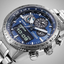 Detalle de la esfera azul del Citizen Skyhawk U830 JV2000-51L con indicadores analógicos y pantalla digital