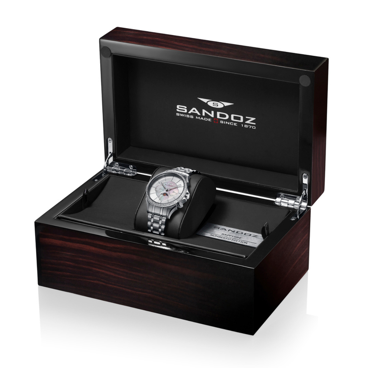 Reloj Sandoz Classic 81376-07 presentado en su estuche original de madera