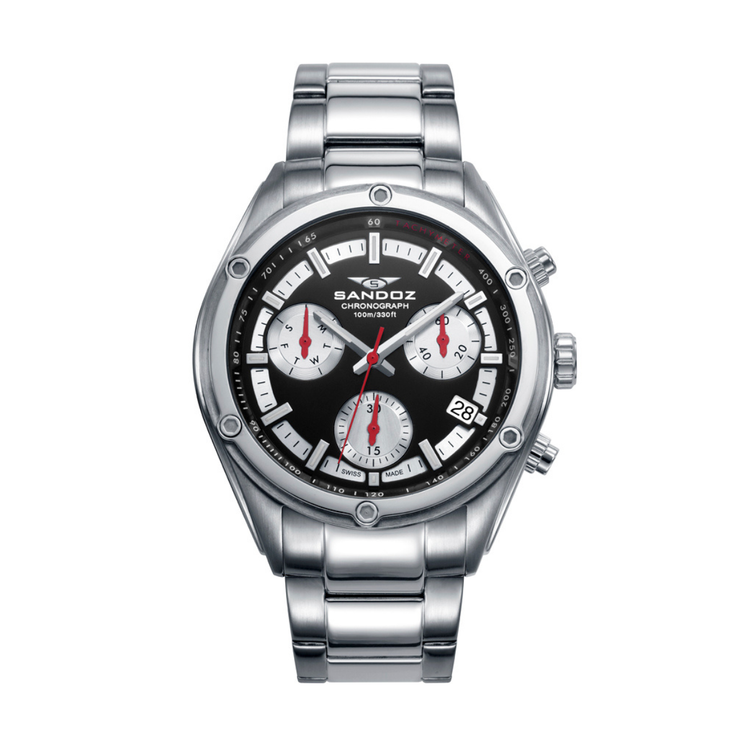 Reloj Sandoz Sport 81509-57 cronógrafo con esfera negra y brazalete de acero