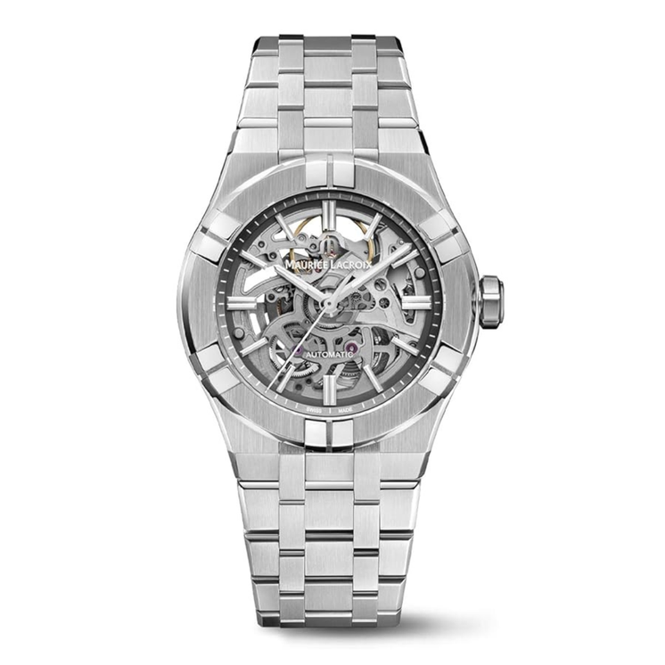 Reloj Maurice Lacroix Aikon Automático Skeleton 39mm AI6007-SS002-030-1 con esfera esqueletizada y brazalete de acero