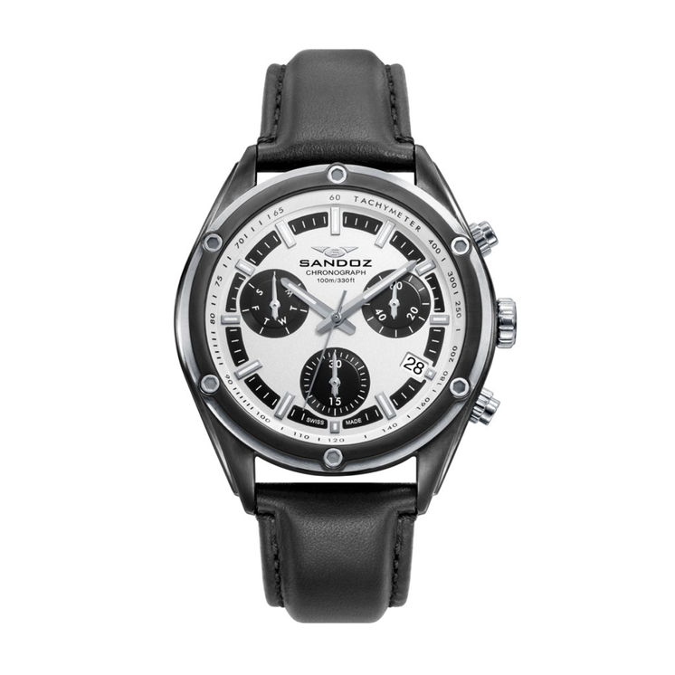 Reloj Sandoz Sport 81513-07 para hombre con esfera blanca, subesferas negras y correa negra