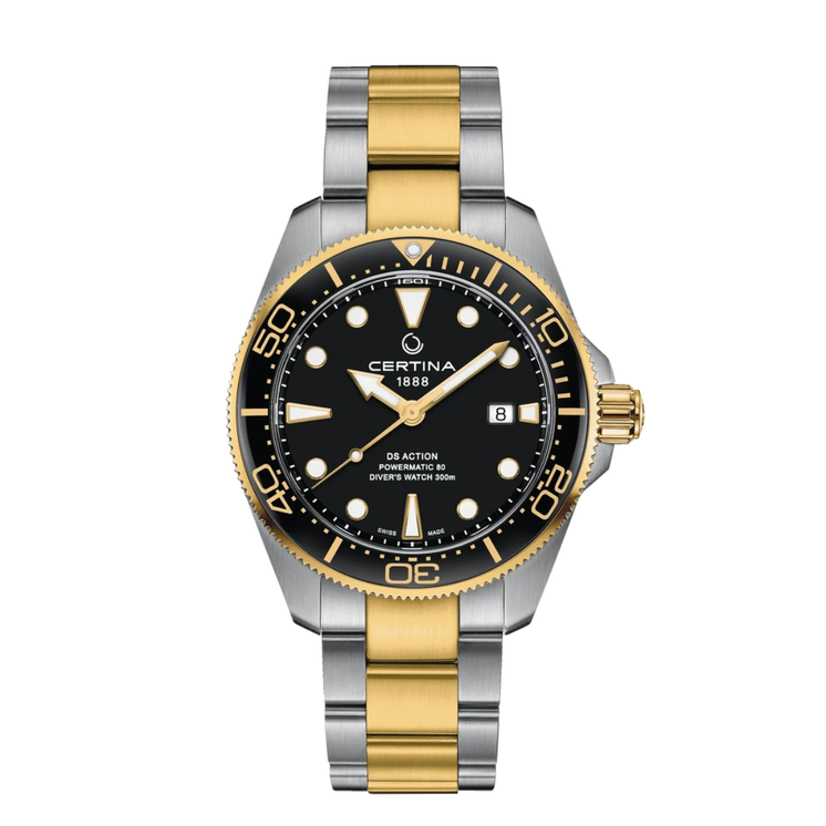Reloj Certina DS Action Diver C032.607.22.051.00 automático con esfera negra y brazalete bicolor de acero