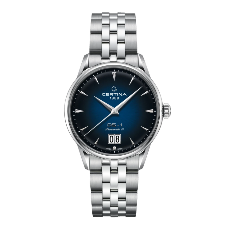 Reloj Certina DS-1 Big Date C029.426.11.041.00 automático con esfera azul y brazalete de acero