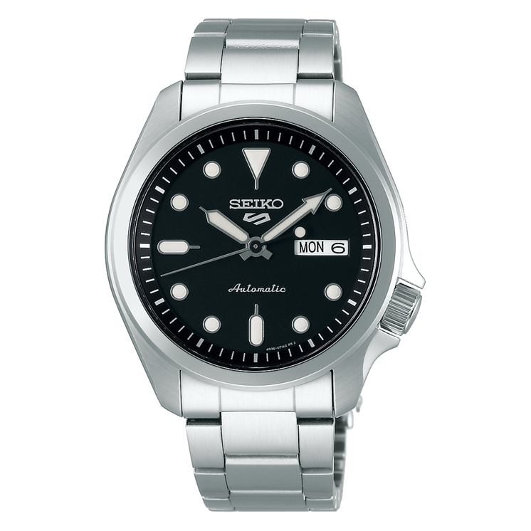 Reloj Seiko 5 Sports SKX Series SRPE55K1 automático con esfera negra y brazalete de acero