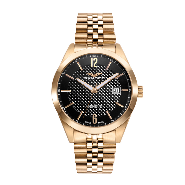 Reloj Sandoz Classic 81517-55 con esfera negra y brazalete de acero en acabado dorado