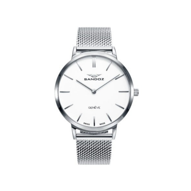 Reloj Sandoz Classic 81350-07 con esfera blanca y brazalete de malla milanesa de acero