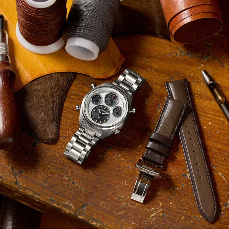 Seiko Prospex Speedtimer Solar Limited Edition SFJ009P1 con brazalete de acero y correa de piel adicional