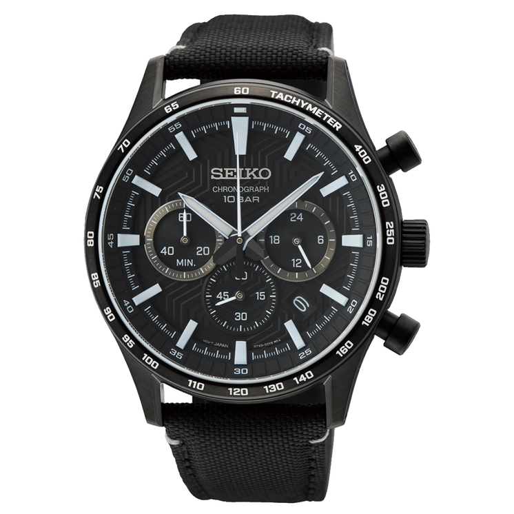 Reloj Seiko Neo Sports Crono SSB417P1 con esfera negra, cronógrafo y correa negra de nailon