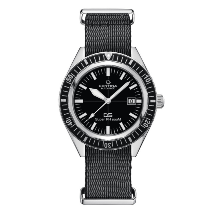 Reloj Certina DS Super PH500M C037.407.18.050.00 automático con esfera negra y correa NATO