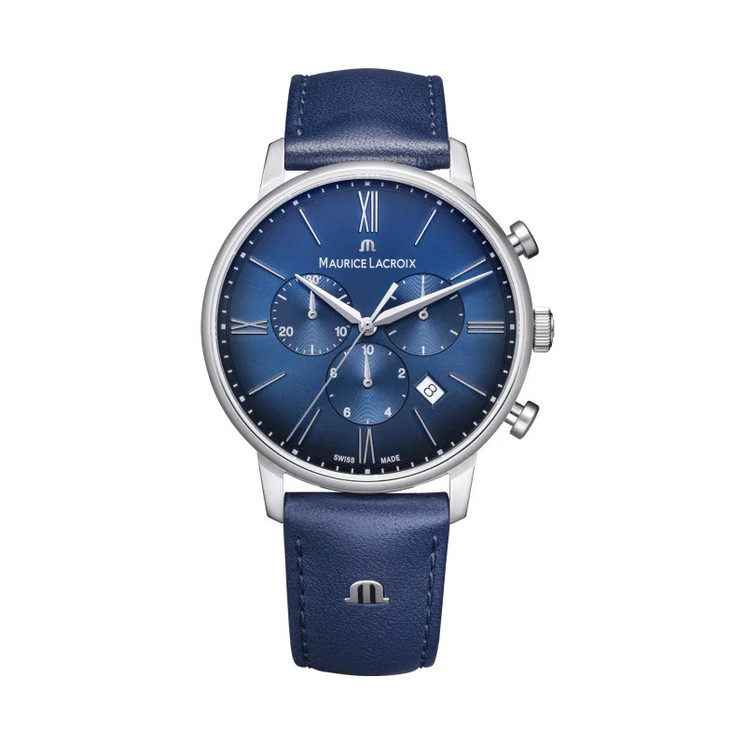 Reloj Maurice Lacroix Eliros Chronograph EL1098-SS001-410-4 con esfera azul y correa de piel azul